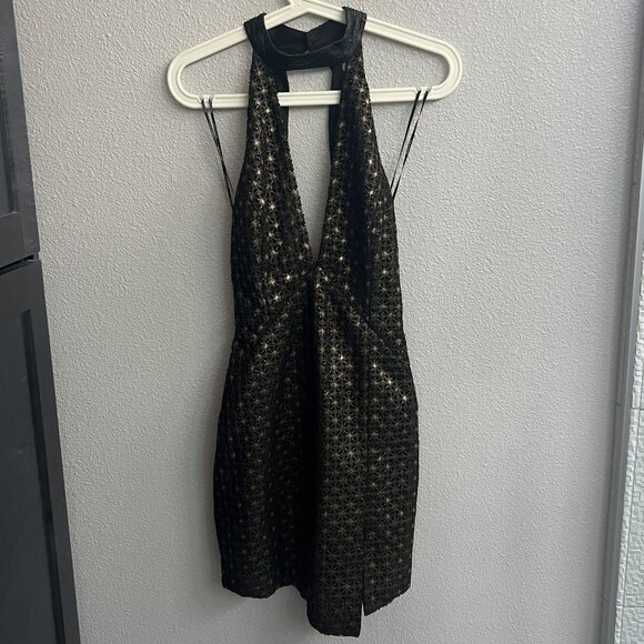 NWT blessed are the meek Black and Gold Mini Dress Size 1 - Picture 1 of 8